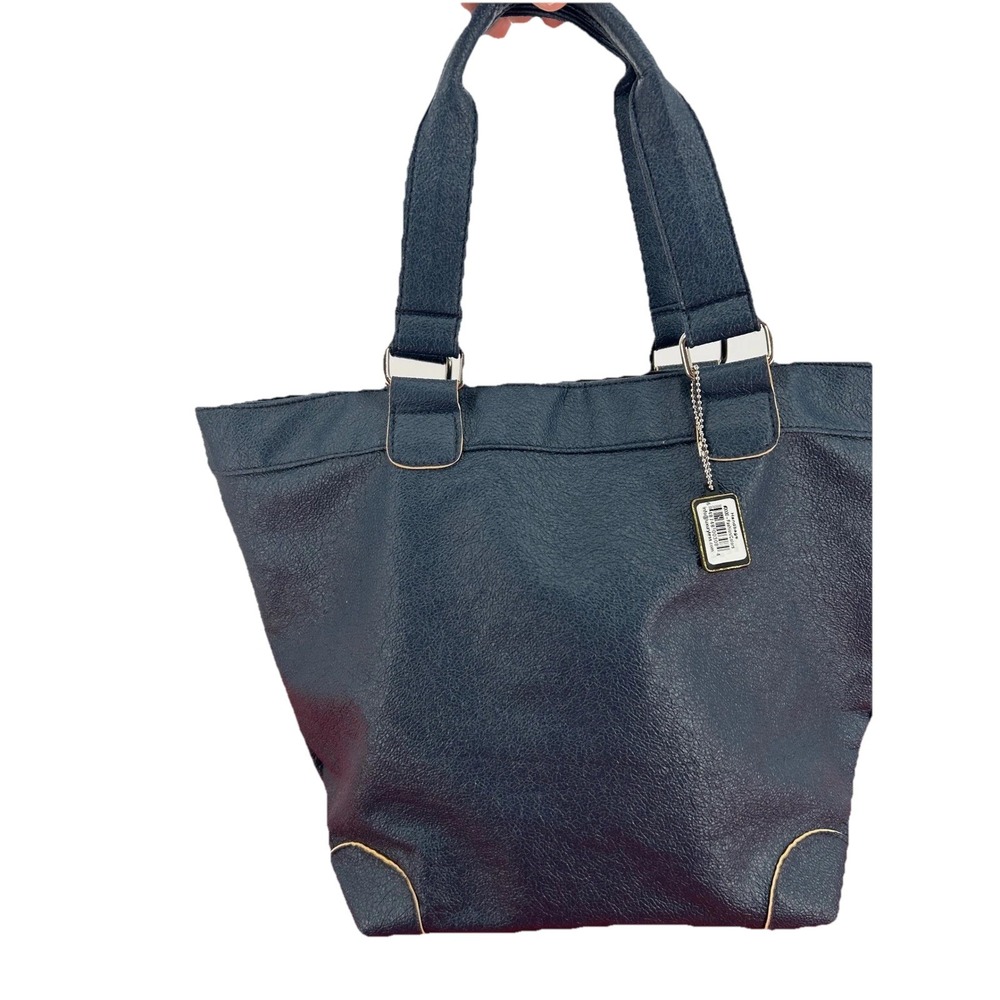 Umberto Bossi Tote Bag Womens Large Navy Blue Pebbled Faux Leather Classic Chic